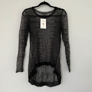 EILEEN FISHER Women's Black Thin Knit Crewneck High Low Hem Sweater OS NEW